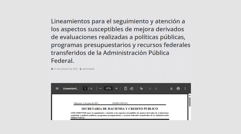 Lineamientos para el seguimiento y atención a los aspectos susceptibles de mejora derivados de evaluaciones realizadas a políticas públicas, programas presupuestarios y recursos federales transferidos de la Administración Pública Federal.